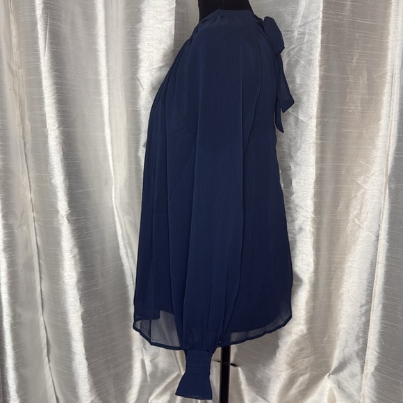 Old Navy NWT Shirred Mock Neck Tie Back Raglan Sleeve Navy Sheer Women’s S - Picture 5 of 9